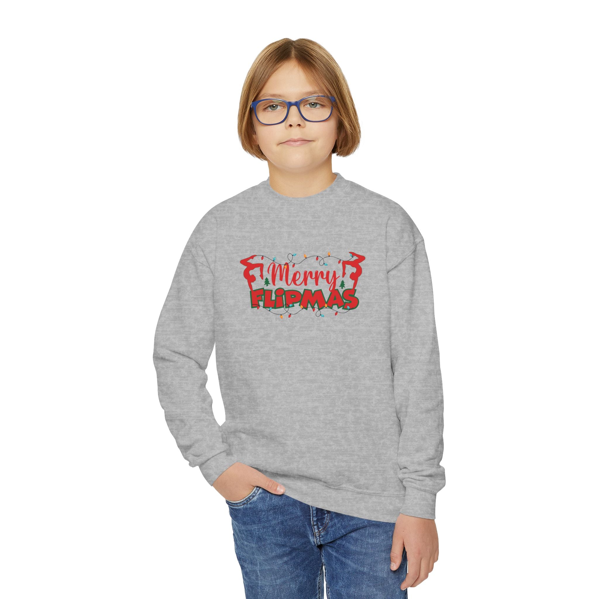 Merry Flipmas, Youth Crewneck Sweatshirt