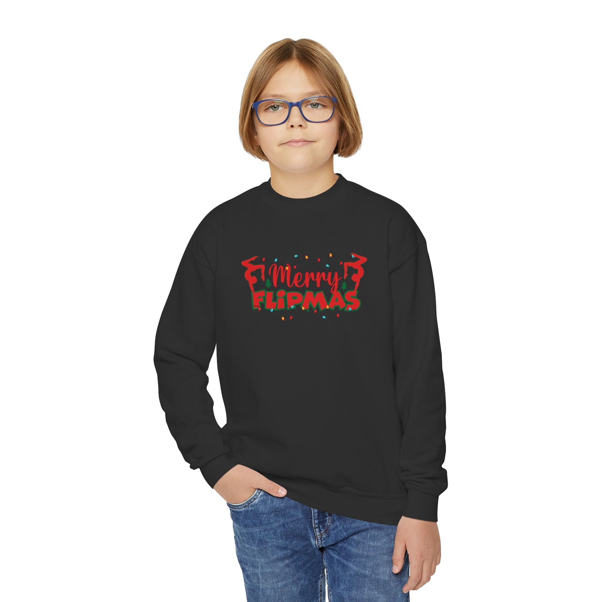 Merry Flipmas, Youth Crewneck Sweatshirt