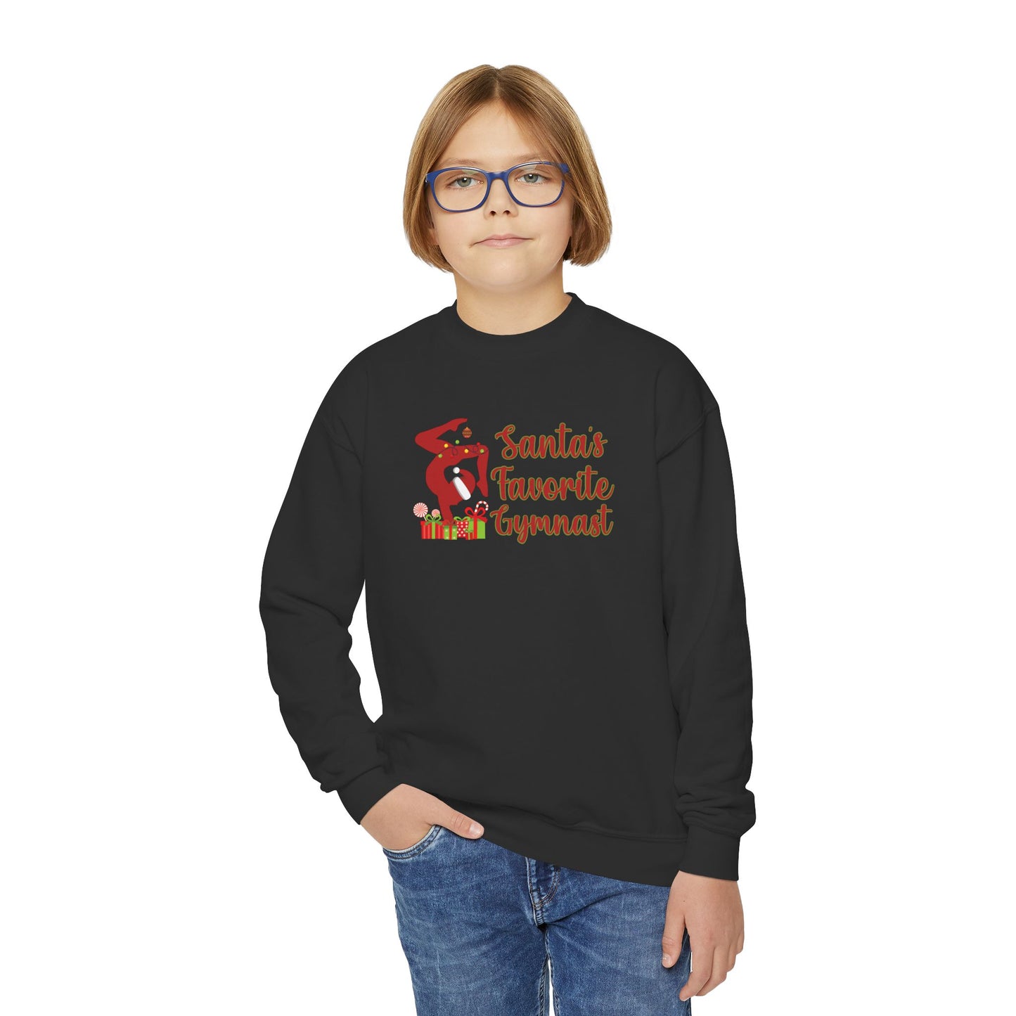 Santas Favorite Gymnast, Youth Crewneck Sweatshirt