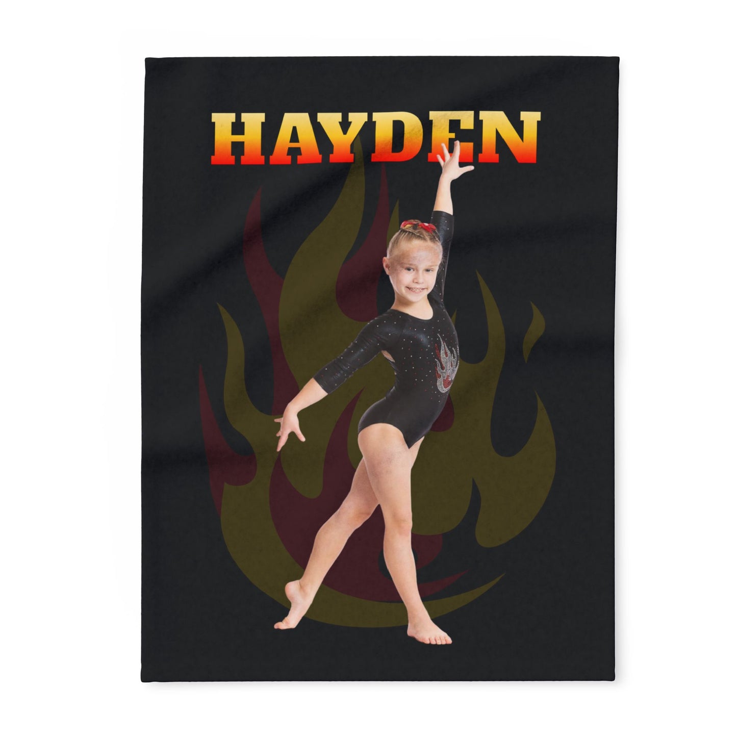 BLACK Personalized Gymnastics Fleece Blanket with Custom Name & Photo