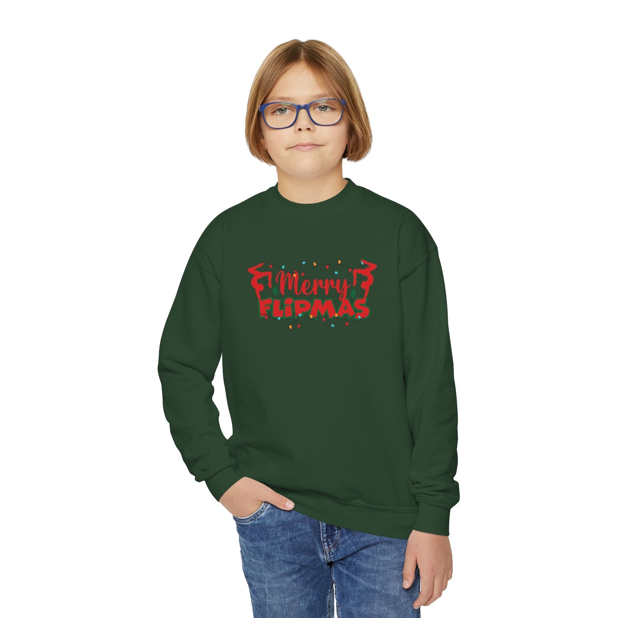 Merry Flipmas, Youth Crewneck Sweatshirt