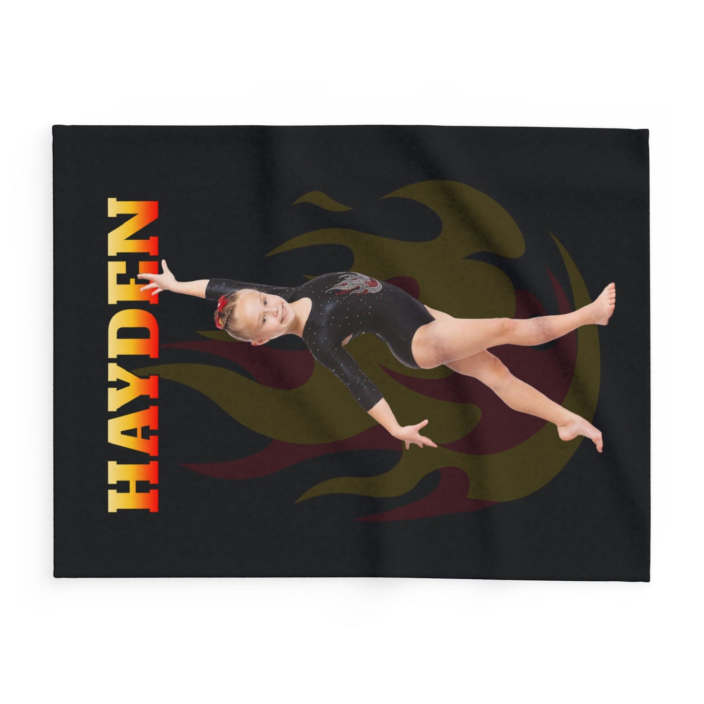 BLACK Personalized Gymnastics Fleece Blanket with Custom Name & Photo
