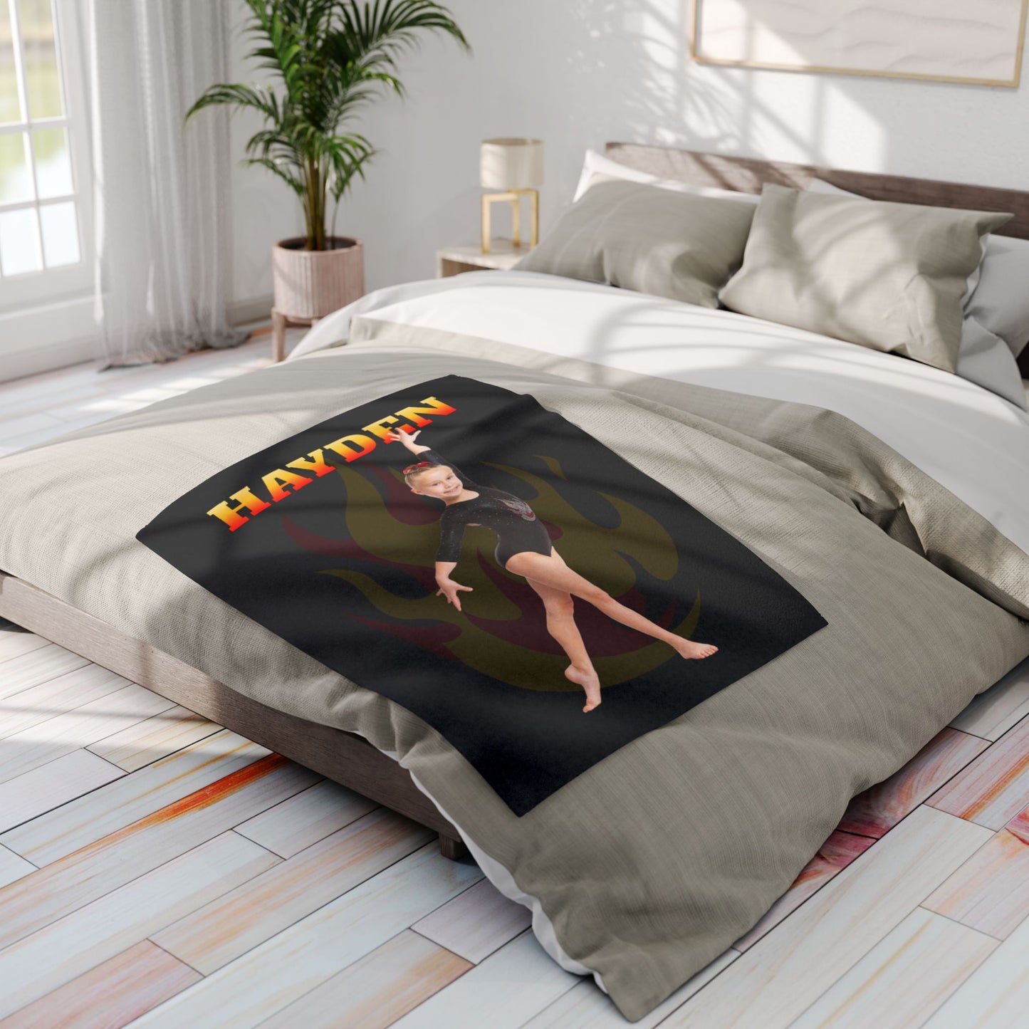 BLACK Personalized Gymnastics Fleece Blanket with Custom Name & Photo