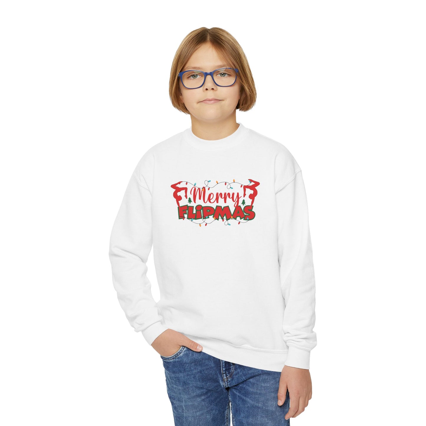 Merry Flipmas, Youth Crewneck Sweatshirt