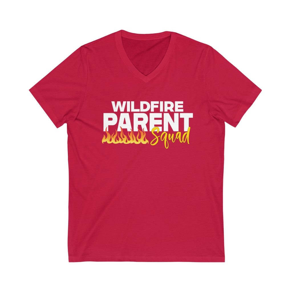 Wildfire Parent Squad, CUSTOM Last Name, Unisex Jersey Short Sleeve V-Neck Tee